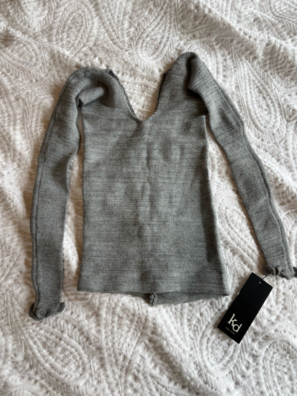 HEATHER GREY KD New York NWT Off Shoulder Balletcore Long Sleeve Top - Picture 2 of 6
